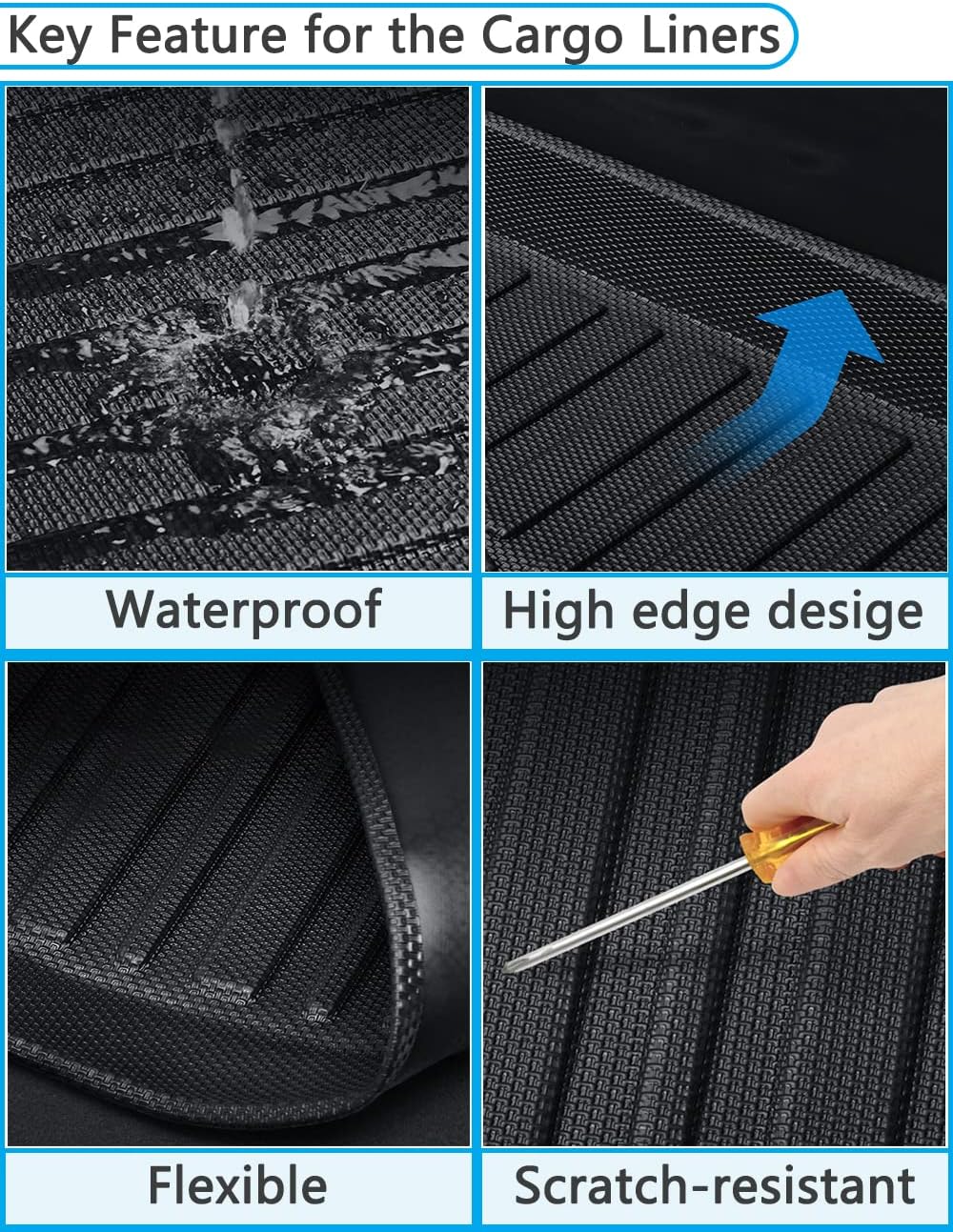 Black TPO Rear Cargo Liners Trunk Tray Mats for Tesla Model Y, Pack of 2 G7263