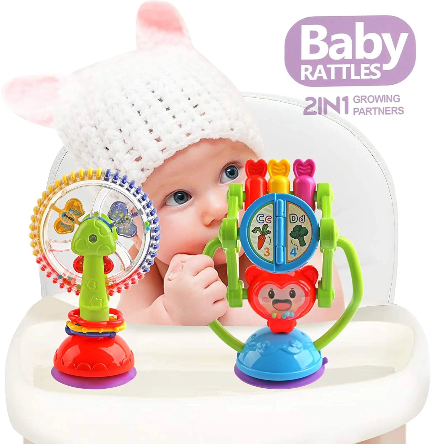 Baby Rattle Toys with Suction Cup Grab Shaker and Spin F97935
