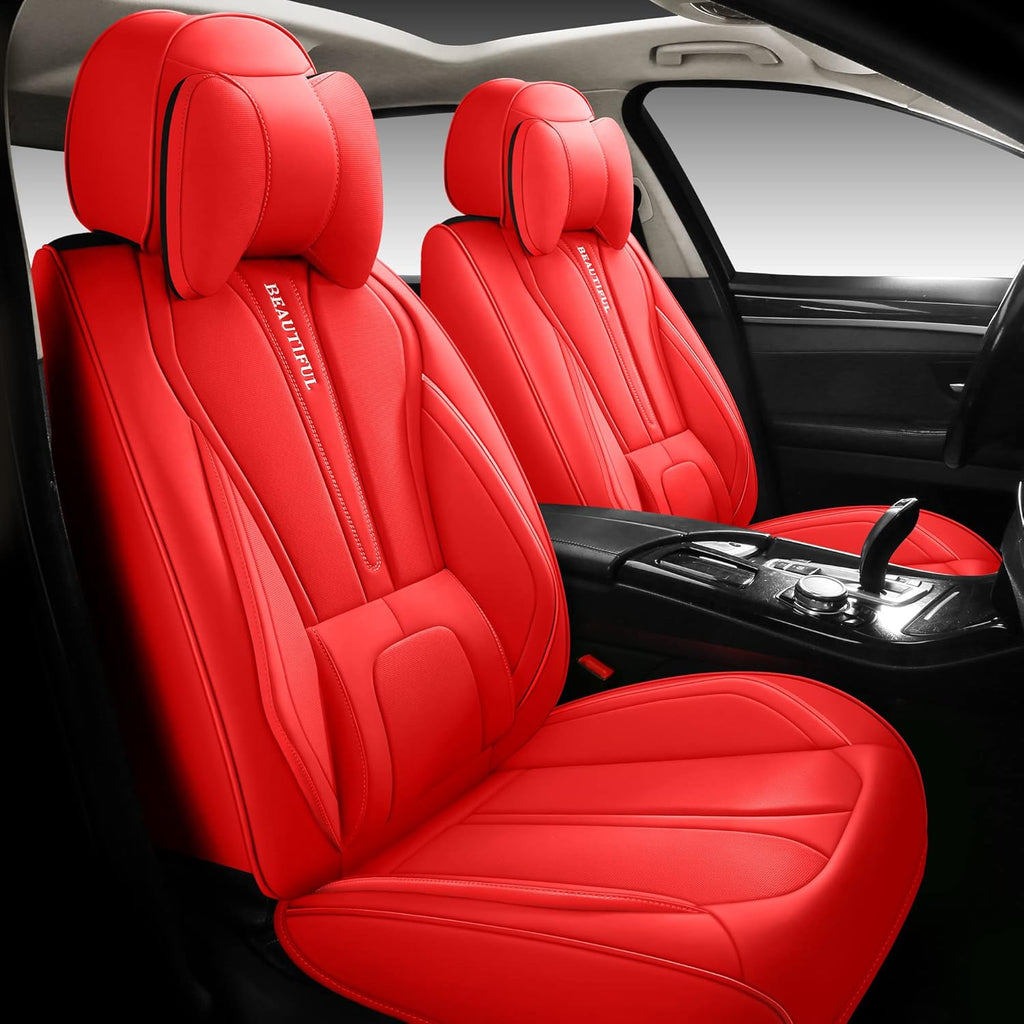 Red Leather Car Seat Covers Full Set 5 Seats K2304