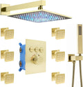 Matte Black 12 Inch Wall Mount LED Rainfall Shower System with 6pcs Body Jets and Shower Handheld D75372