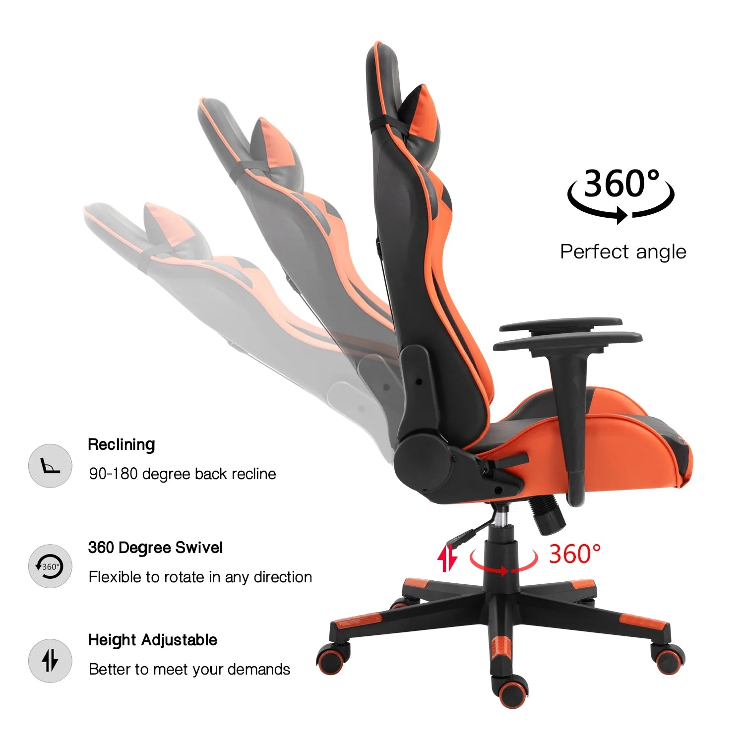 Black Orange Ergonomic Reclining Gaming Chair J7461