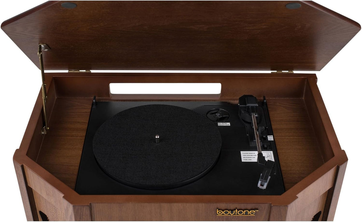 8-in-1 Natural Wood Turntable Stereo System with Bluetooth V7962