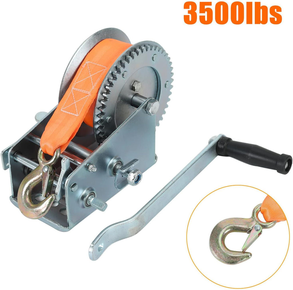 3500lbs Dual Gear Hand Winch Polyester Strap Pack of 2 C330