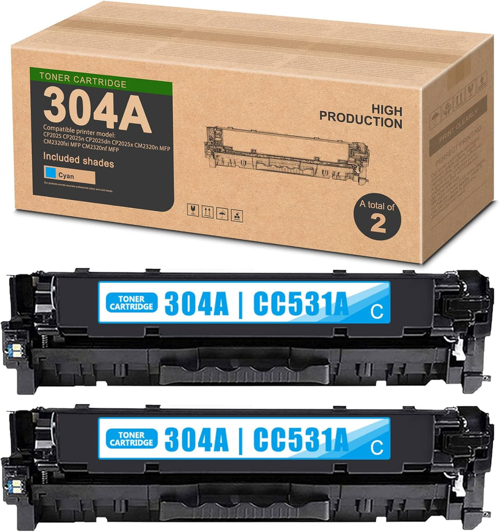2-Black 304A CC530A Toner Cartridge Replacement for HP CM2320n CM2320fxi CM2320nf CP2025 CP2025n CP2025dn CP2025x Printer Y646