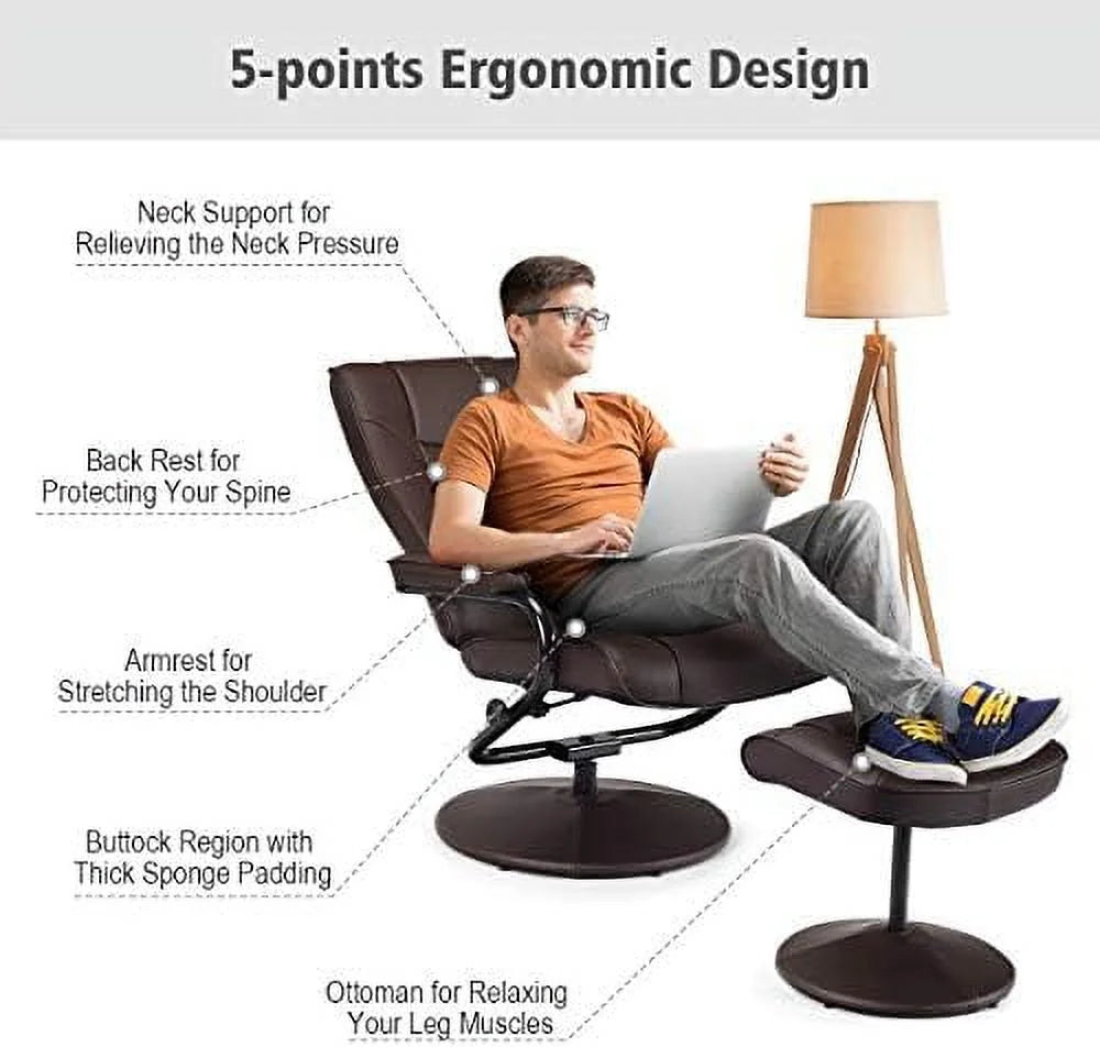 Gray PU Leather Recliner Chair with Ottoman S525