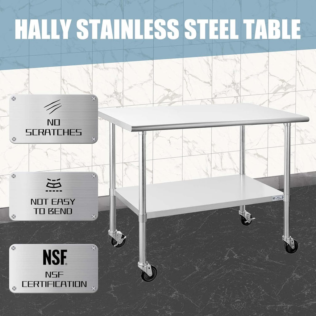Stainless Steel Table 24 x 36 Inches with Caster Wheels and Undershelf L957573