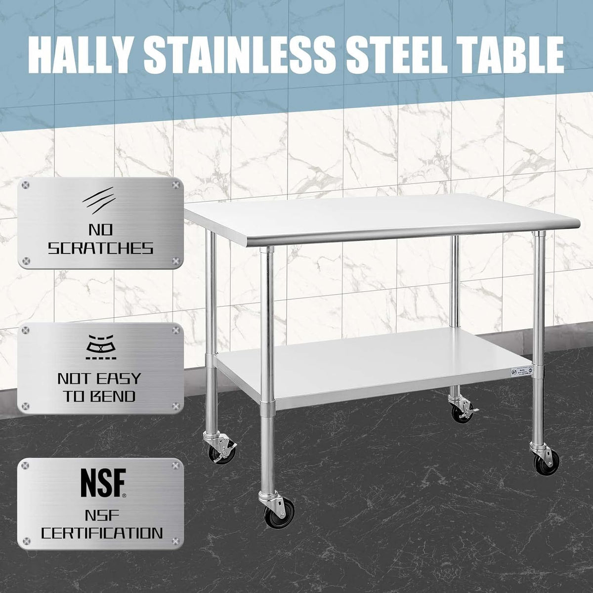 Stainless Steel Table 24 x 36 Inches with Caster Wheels and Undershelf L957573