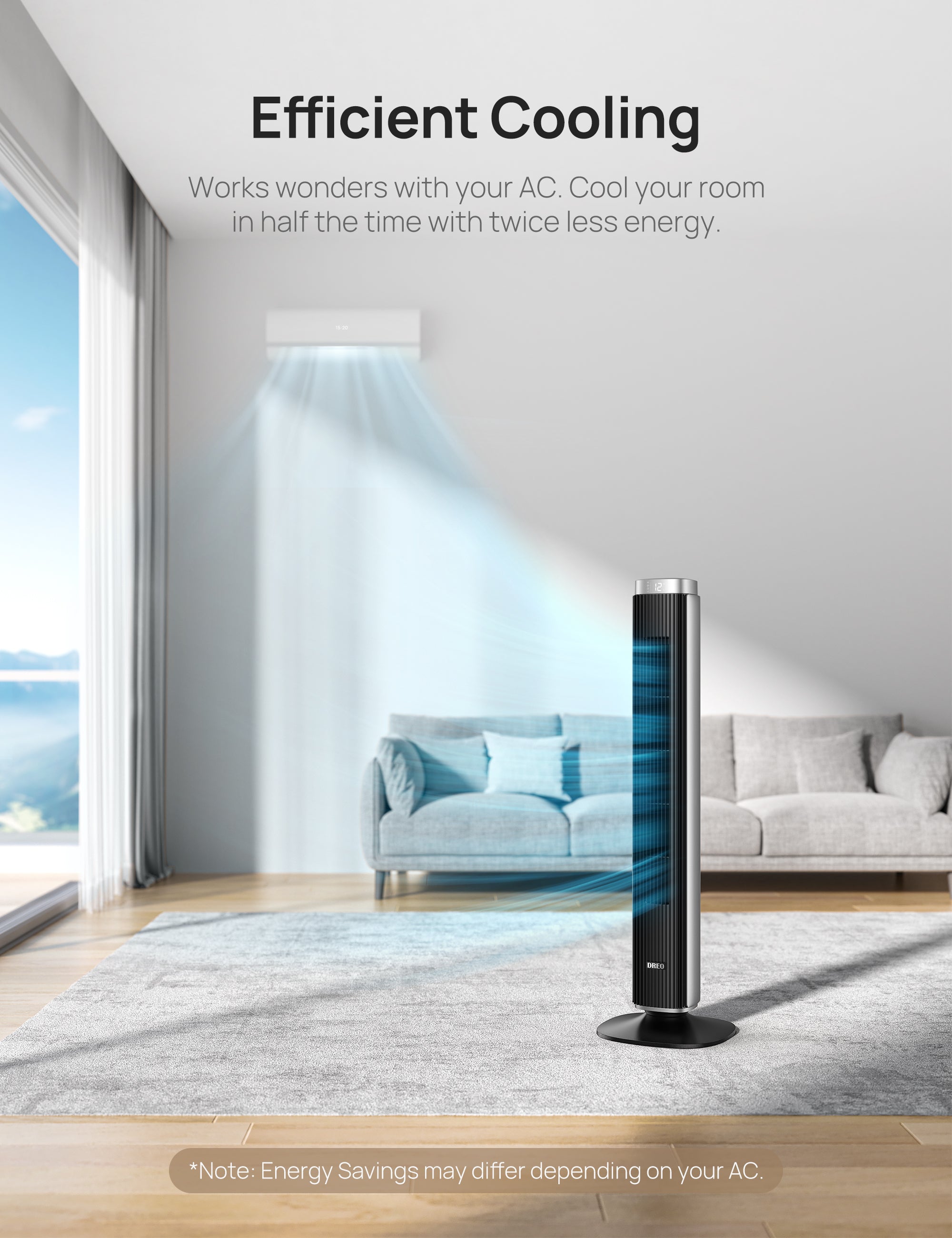 42" Tower Fan with Remote, 25 DB Quiet DC Bladeless Fan M82638