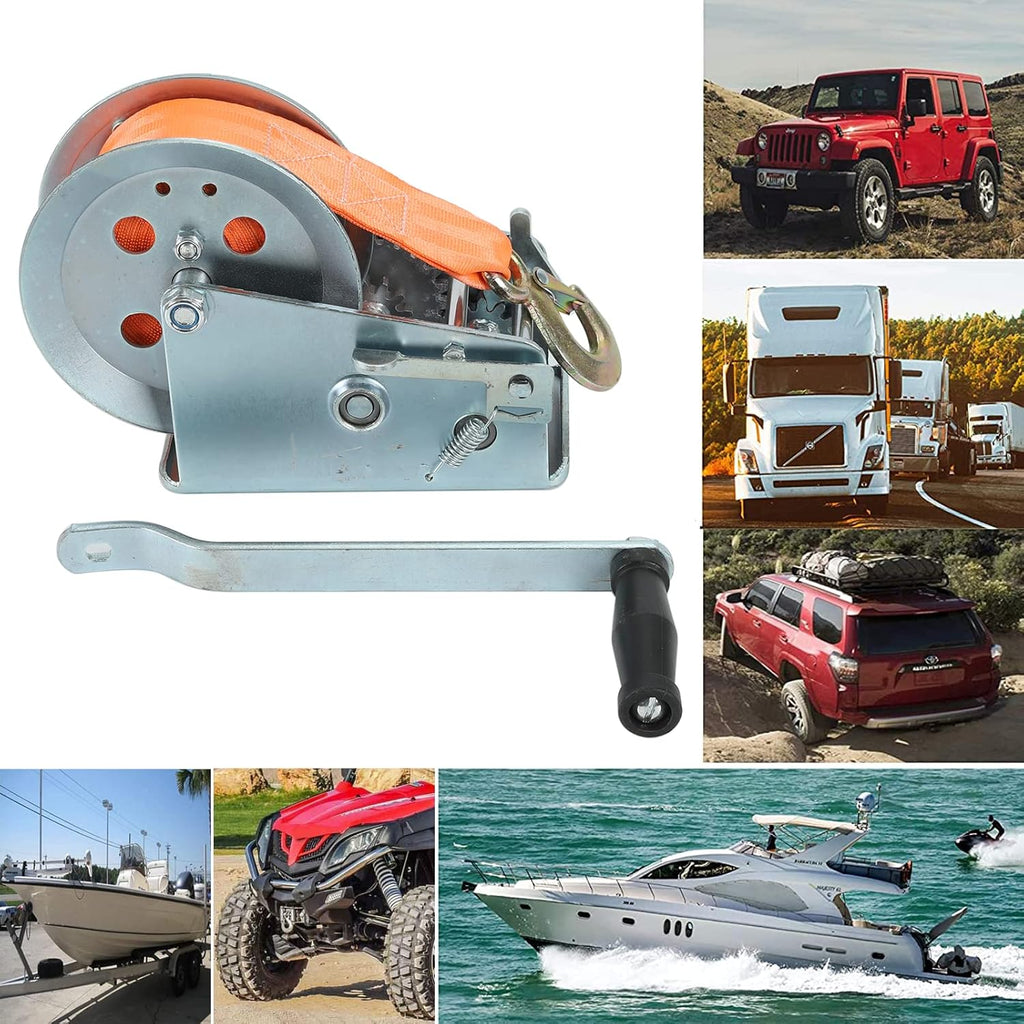 3500lbs Dual Gear Hand Winch Polyester Strap Pack of 2 C330