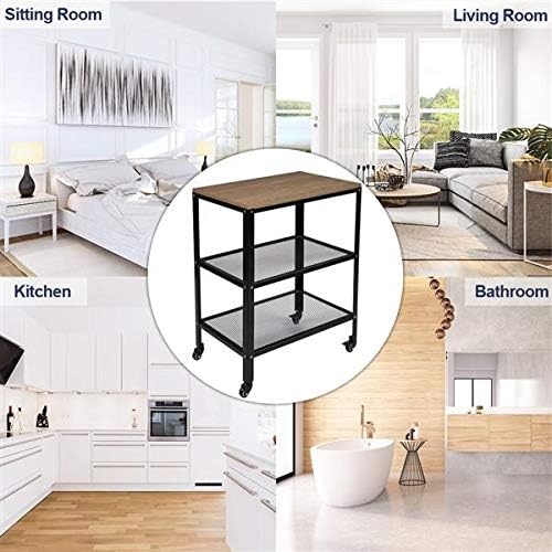 3-Tier Rolling Serving Cart with Metal Frame, Rustic Brown V777612
