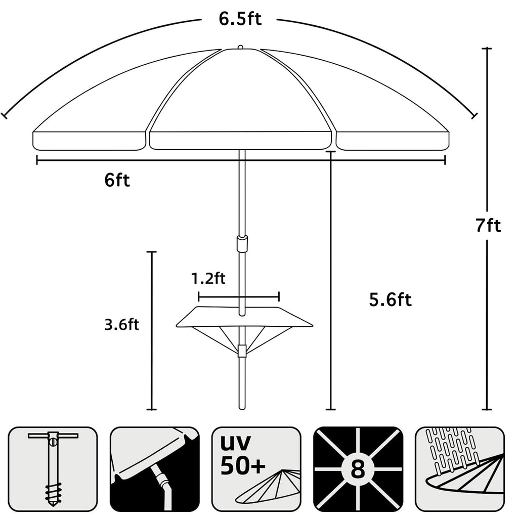 6.5ft Beach Umbrella with Sand Anchor E76002