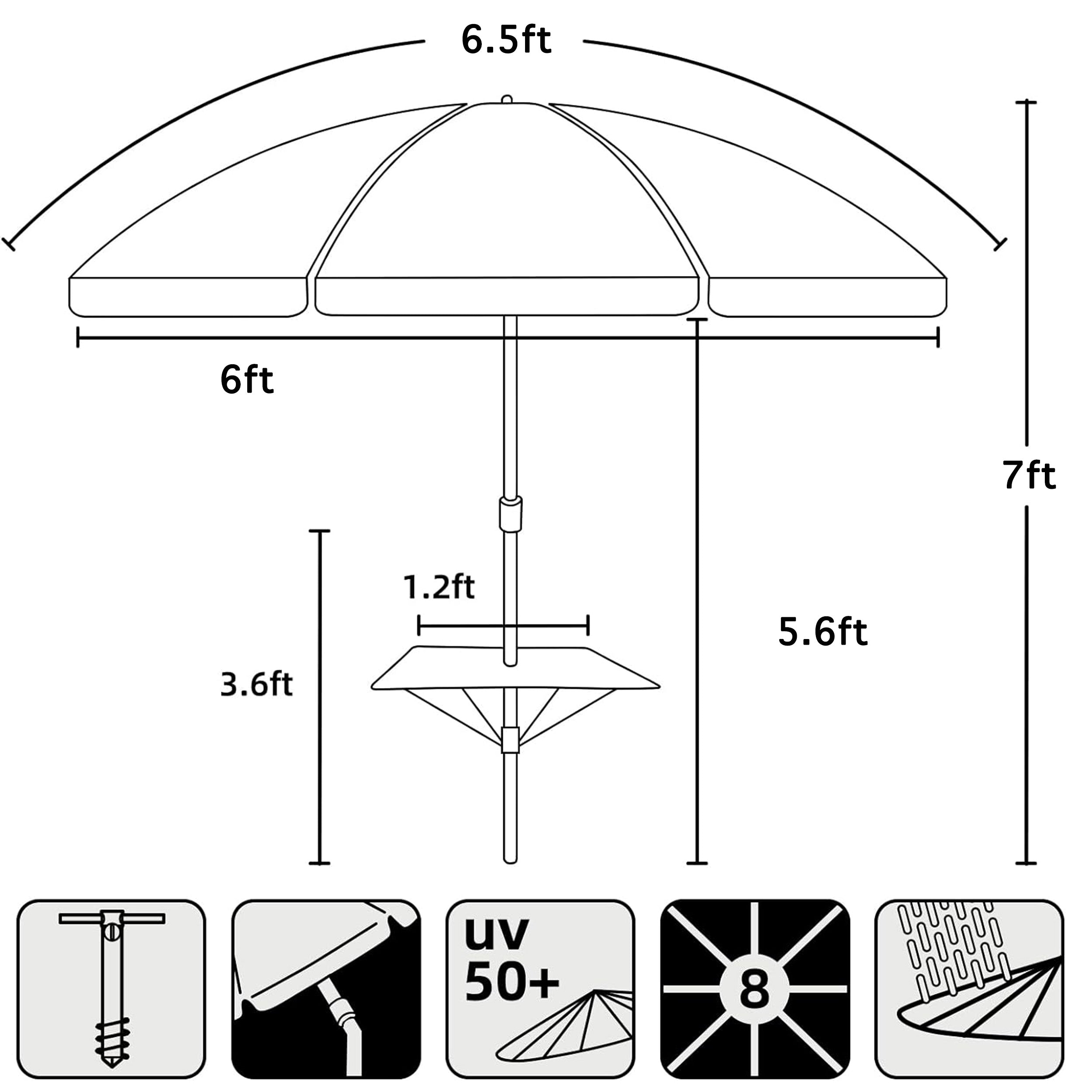 6.5ft Beach Umbrella with Sand Anchor E76002
