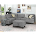 Grey Sectional Sofa Set with Chaise Lounge and Storage Ottoman Q3259