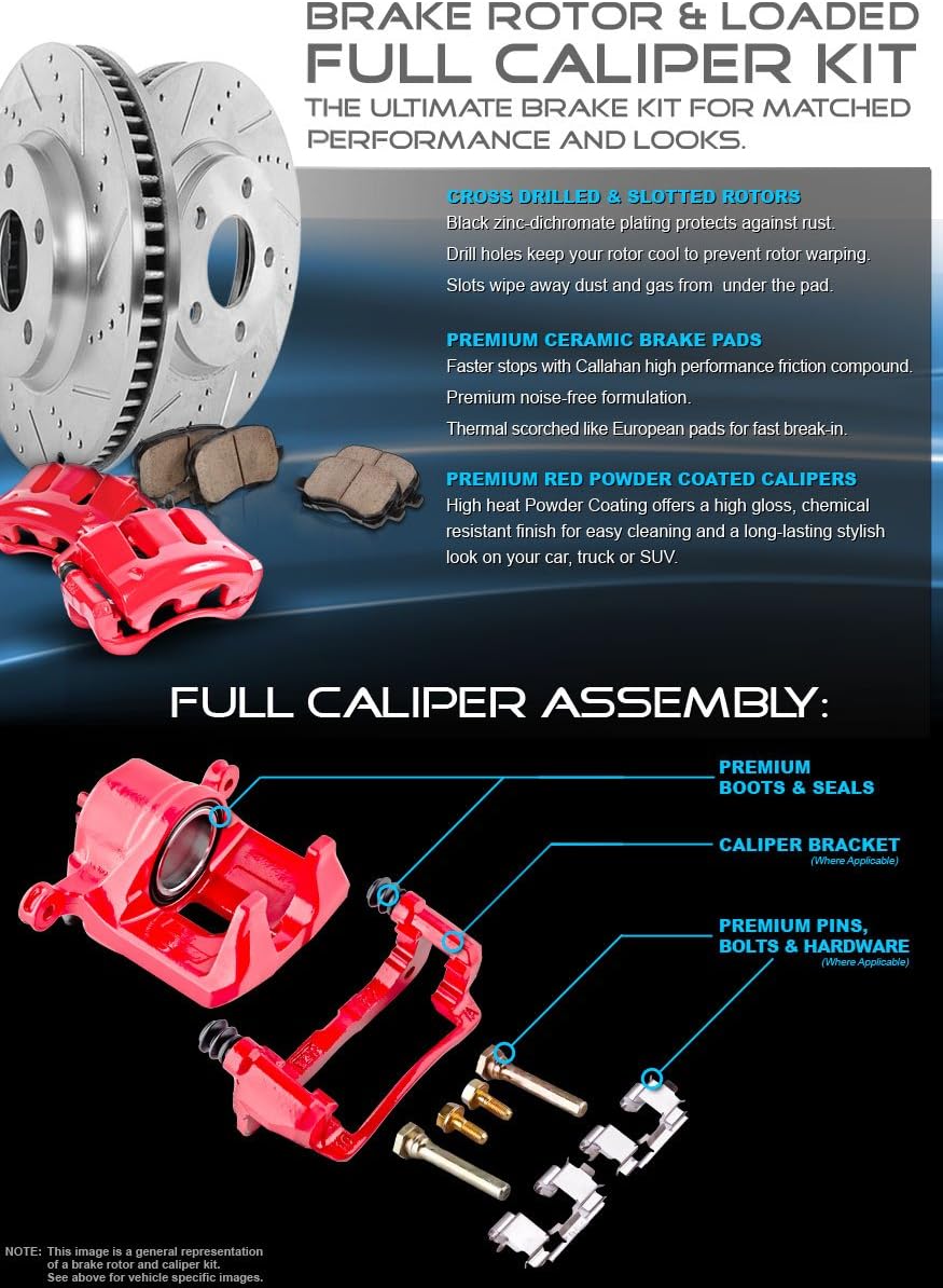 Powder Coated Red Calipers Rotors Ceramic Pads Performance Kit V827