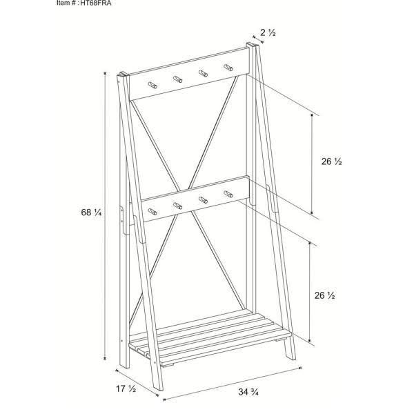 Grey Solid Wood Hall Tree with Shelf and 8 Hooks X55398