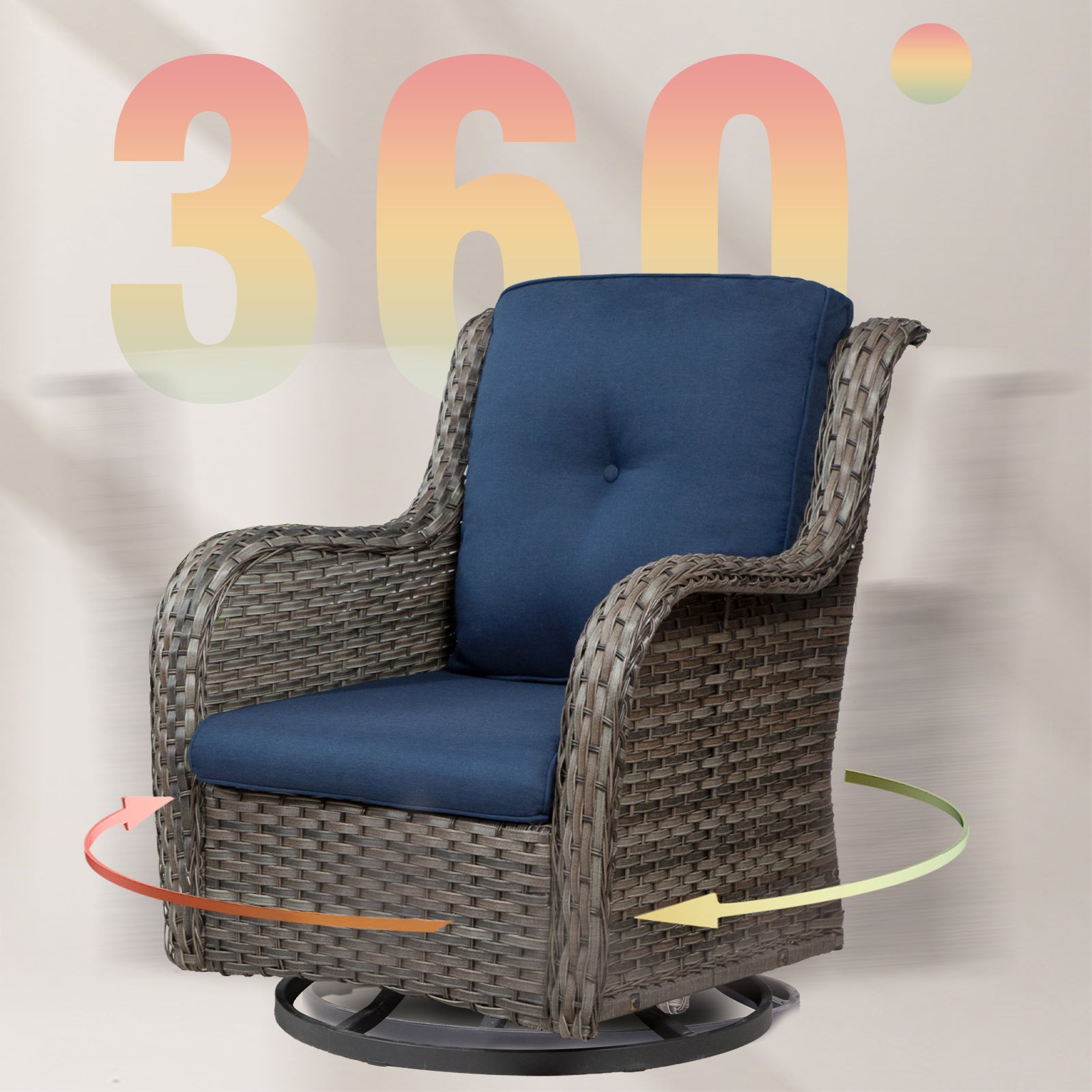 Blue Wicker Patio Swivel Rocker Chairs Set of 2 with Table K195