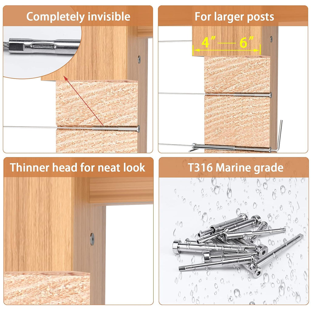 1/8 Invisible Cable Railing Kit with Turnbuckle Swage Threaded Stud and Stemball Combination Pack P46489