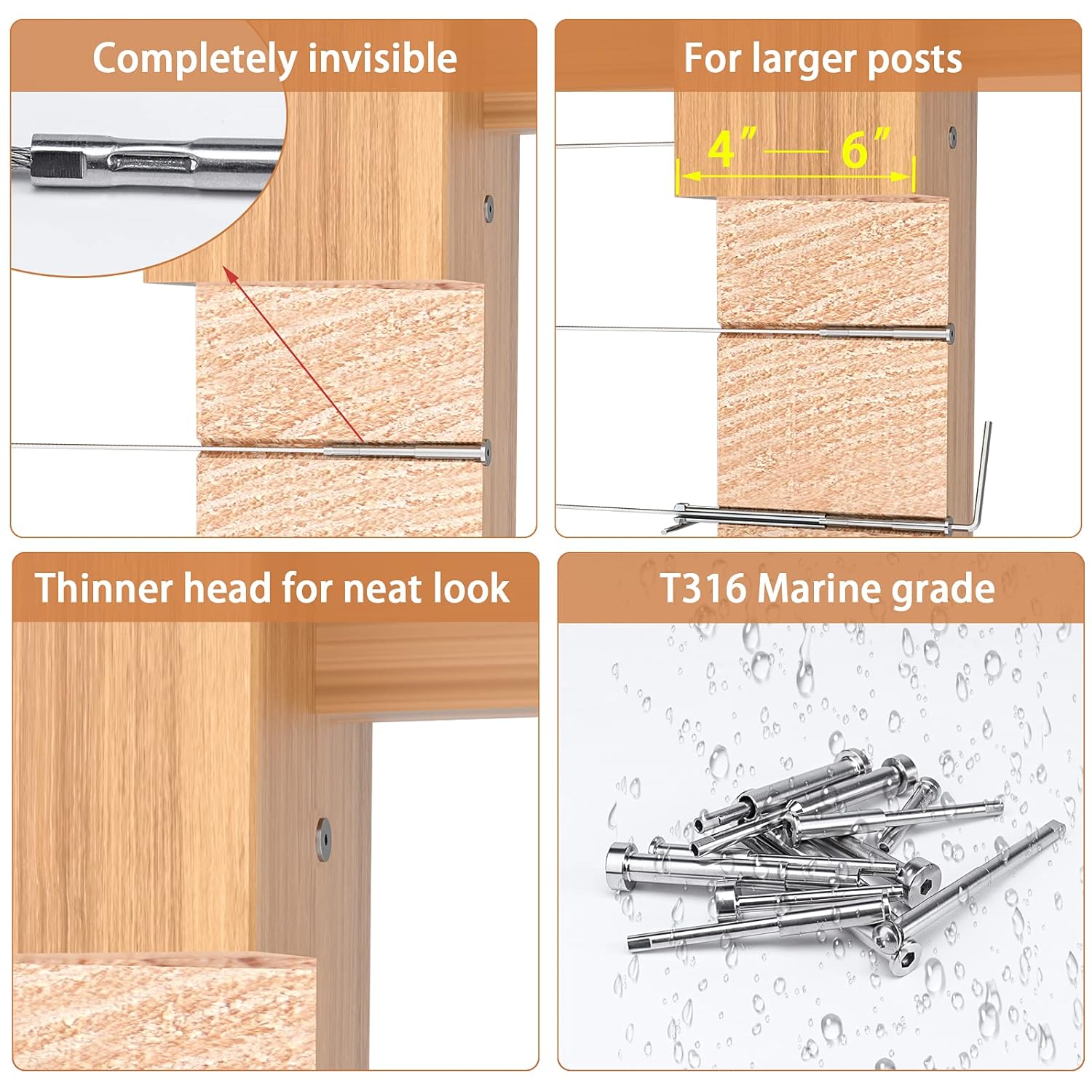 1/8 Invisible Cable Railing Kit with Turnbuckle Swage Threaded Stud and Stemball Combination Pack P46489