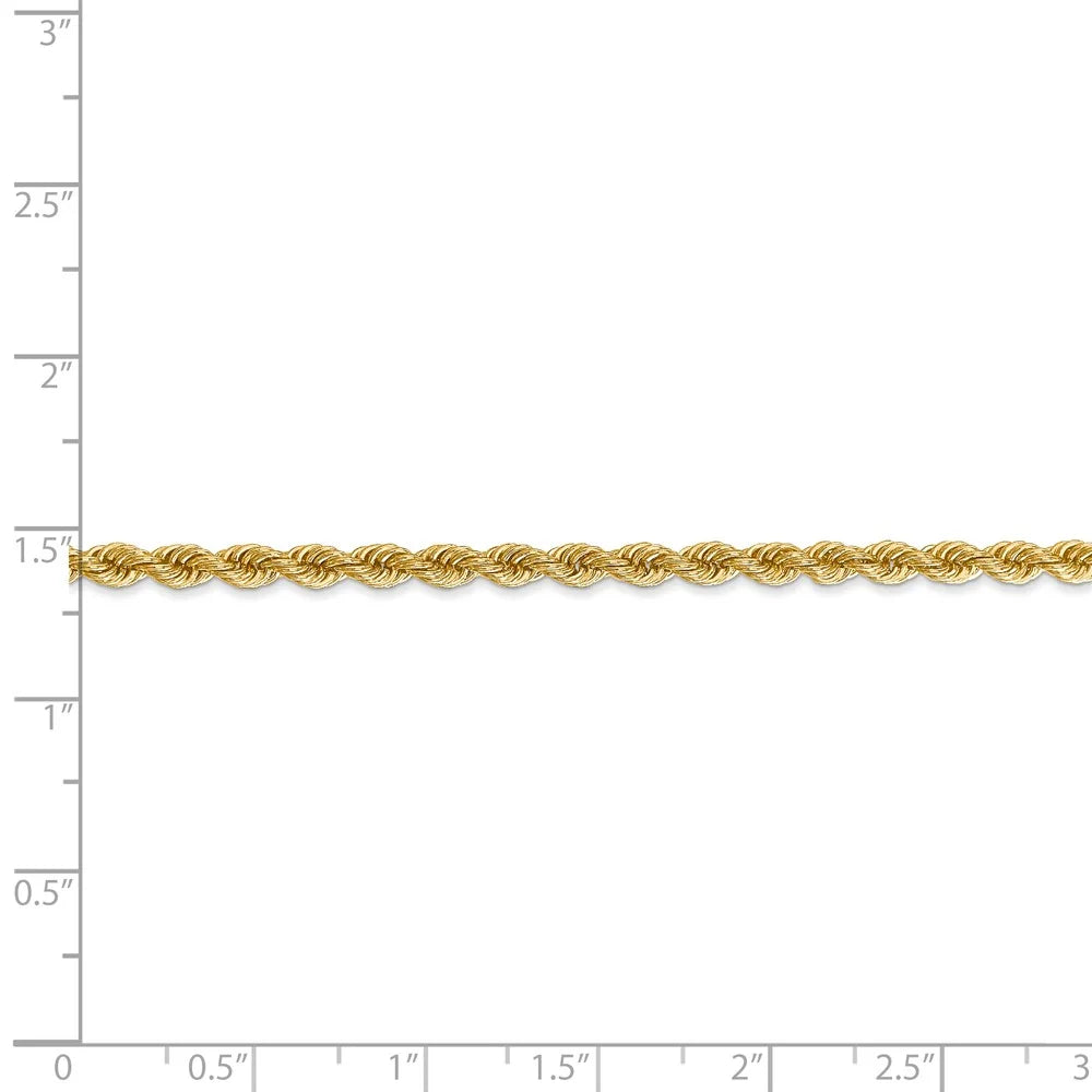 14kt Yellow Gold 3mm Rope Chain 9 inch Lobster Clasp J600