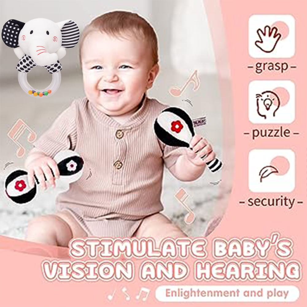 3PCS Soft High Contrast Black and White Baby Rattles S755036