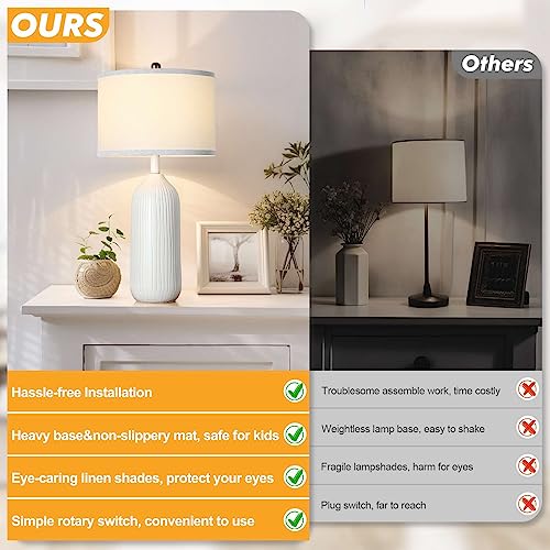 White Ceramic Table Lamp with 3-Color Temperatures F4098