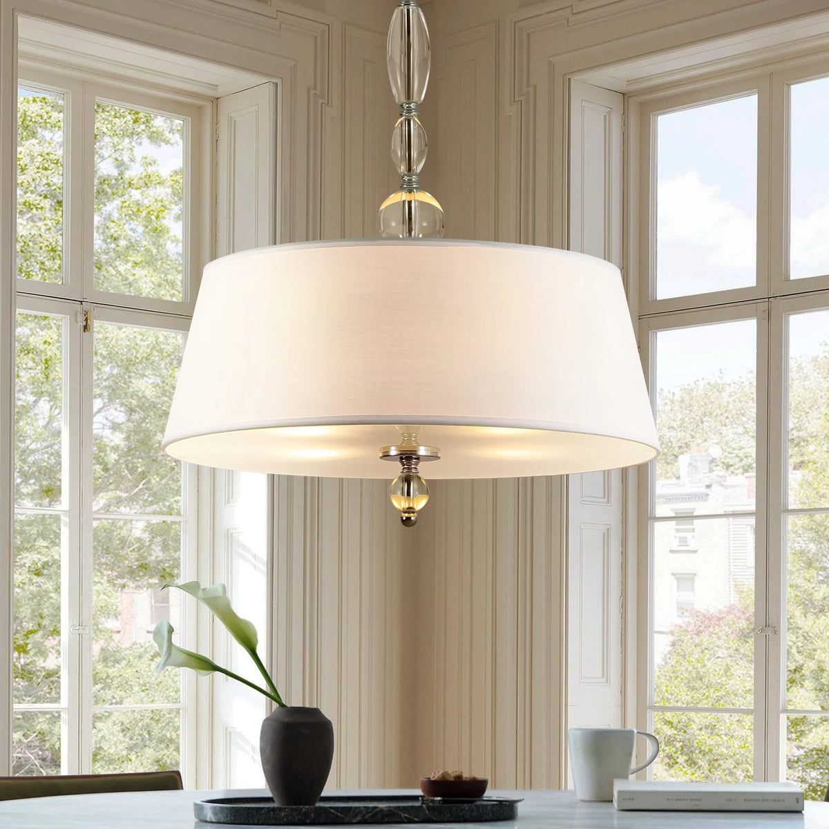 4-Light Dimmable Fabric Chandelier Y693