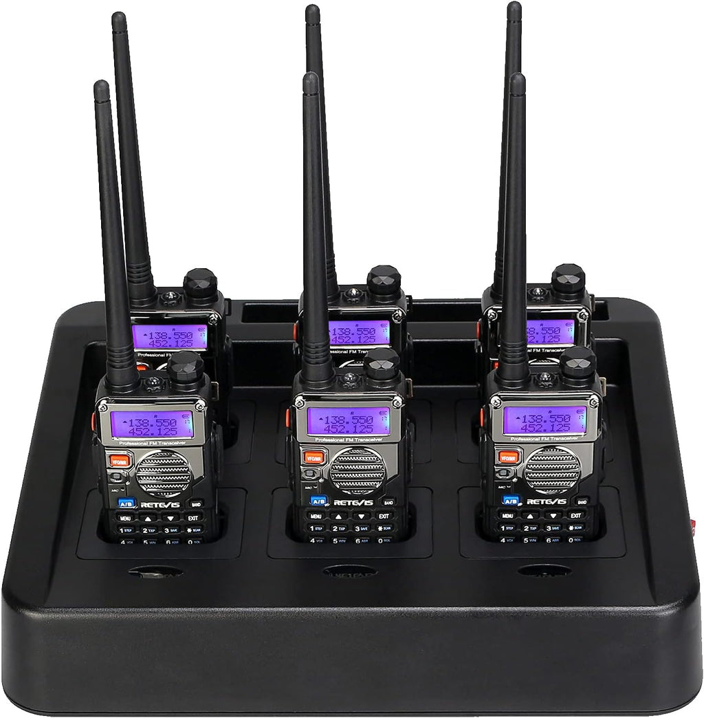 6 Pack Dual Band Rechargeable Walkie Talkies with 6-Way Charging Station T7807