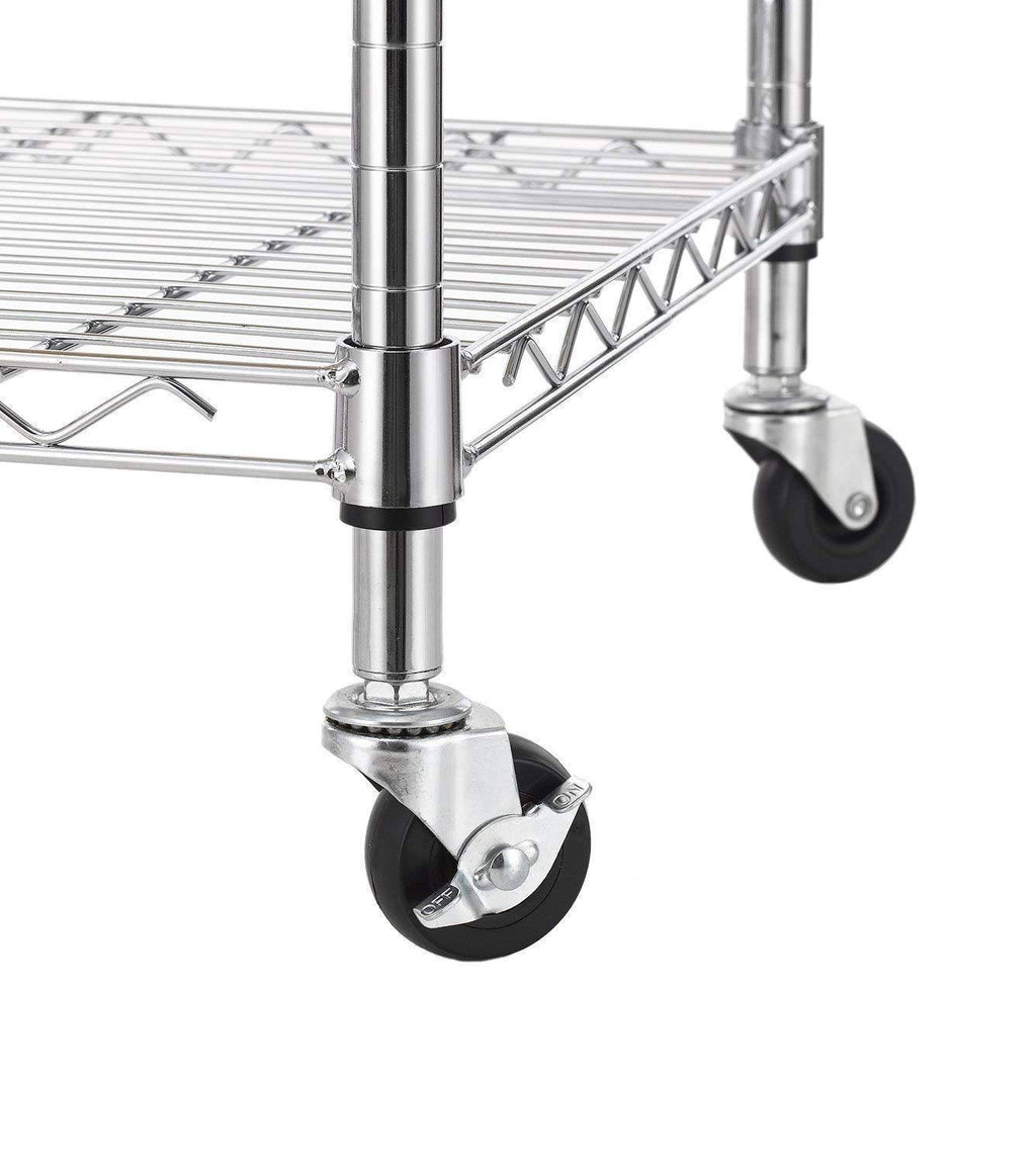 3-Tier Wire Rolling Kitchen Cart with Oak Cutting Board and Chrome Z995809