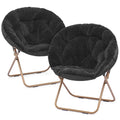 Black Faux Fur Folding Accent Chair with Metal Frame A8689