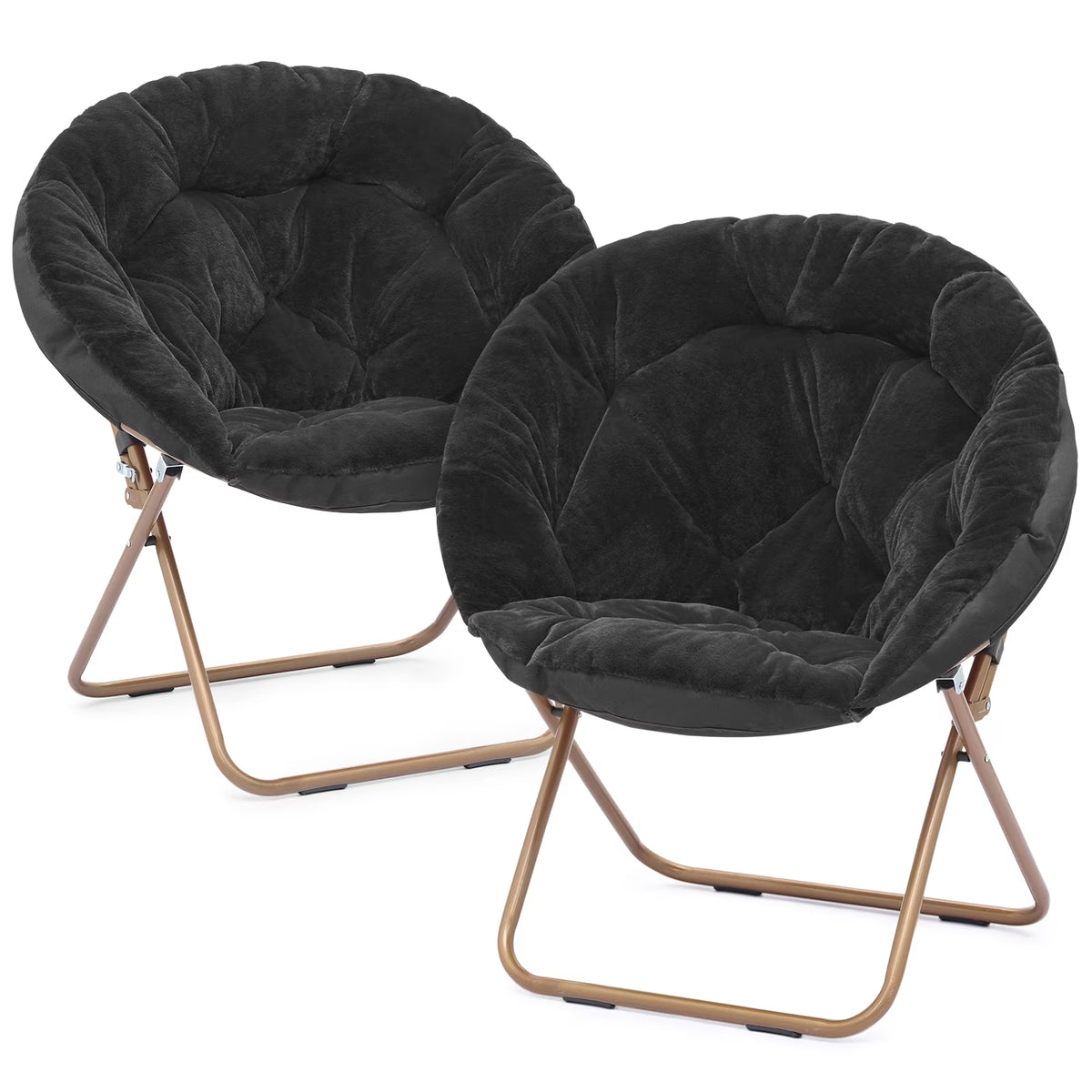 Black Faux Fur Folding Accent Chair with Metal Frame A8689