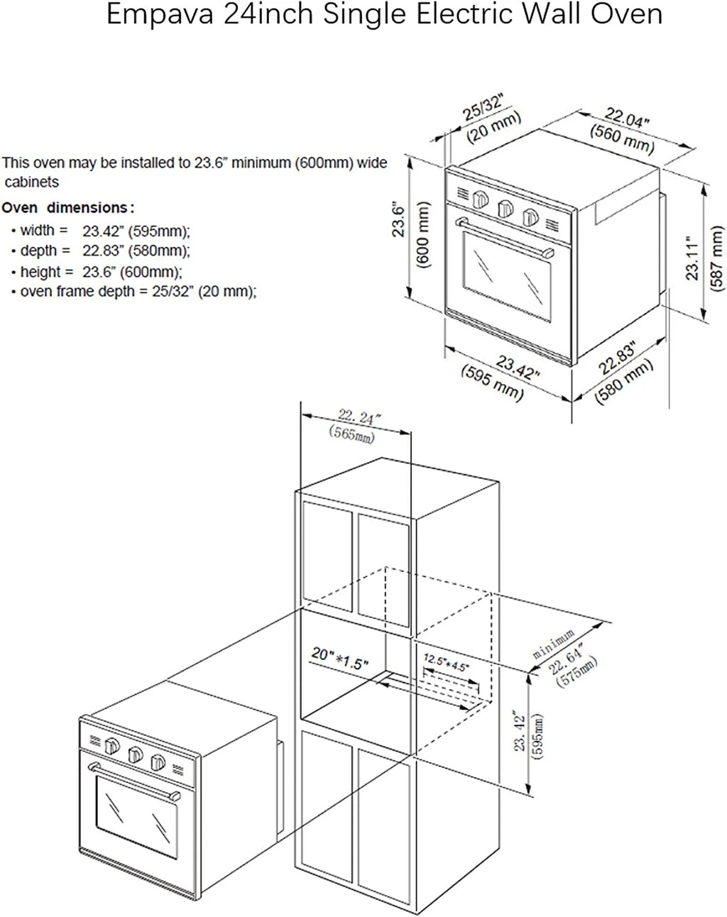 2.3 Cu. Ft. Electric Built-In Single Wall Oven in Black/Silver Tempered Glass Q3819