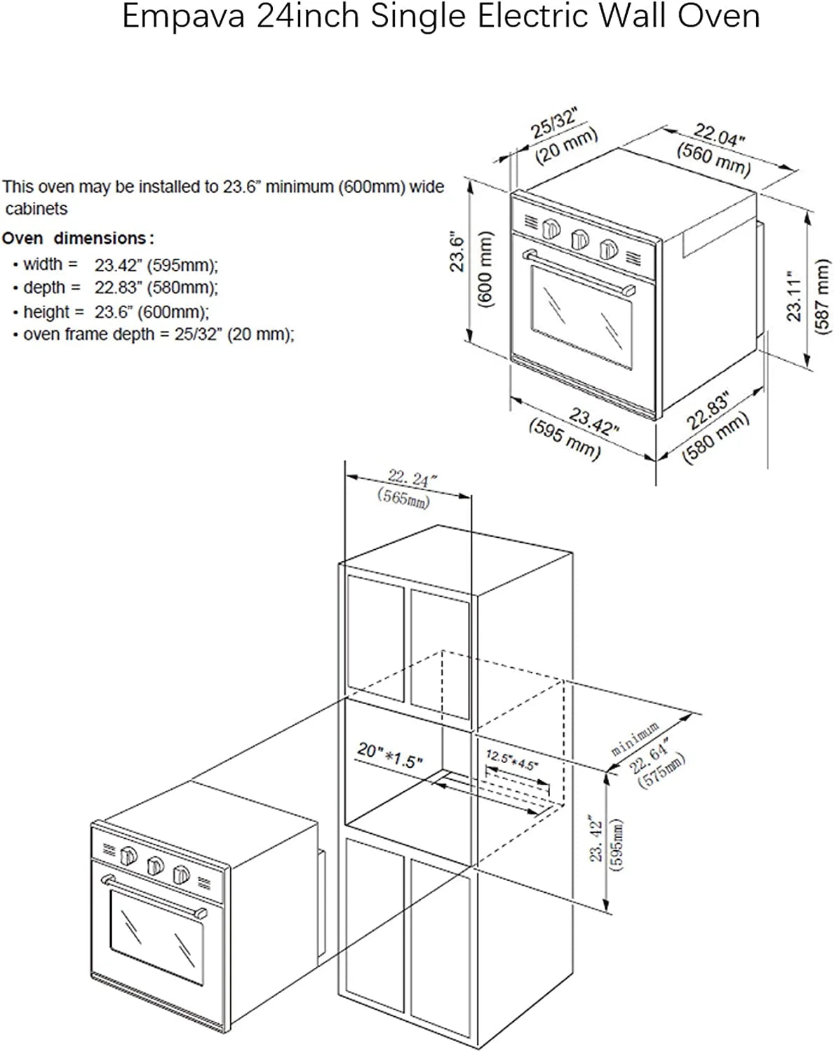 2.3 Cu. Ft. Electric Built-In Single Wall Oven in Black/Silver Tempered Glass Q3819