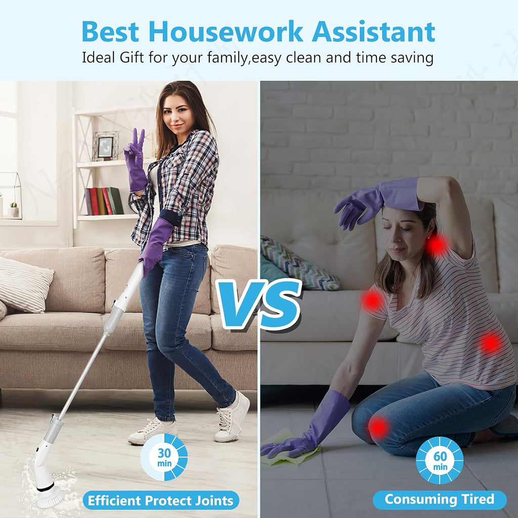 Electric Spin Scrubber with Adjustable Extension Handle & 4 Replaceable Brush Heads A2686