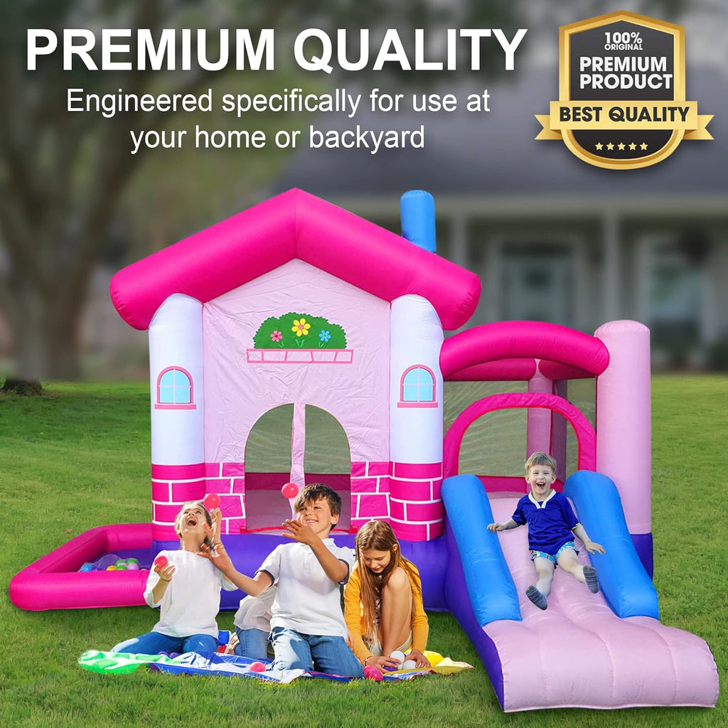 Pink Inflatable Bounce House with Slide, 12.5' x 10.5' Play Area, 7.9' Tall L674350