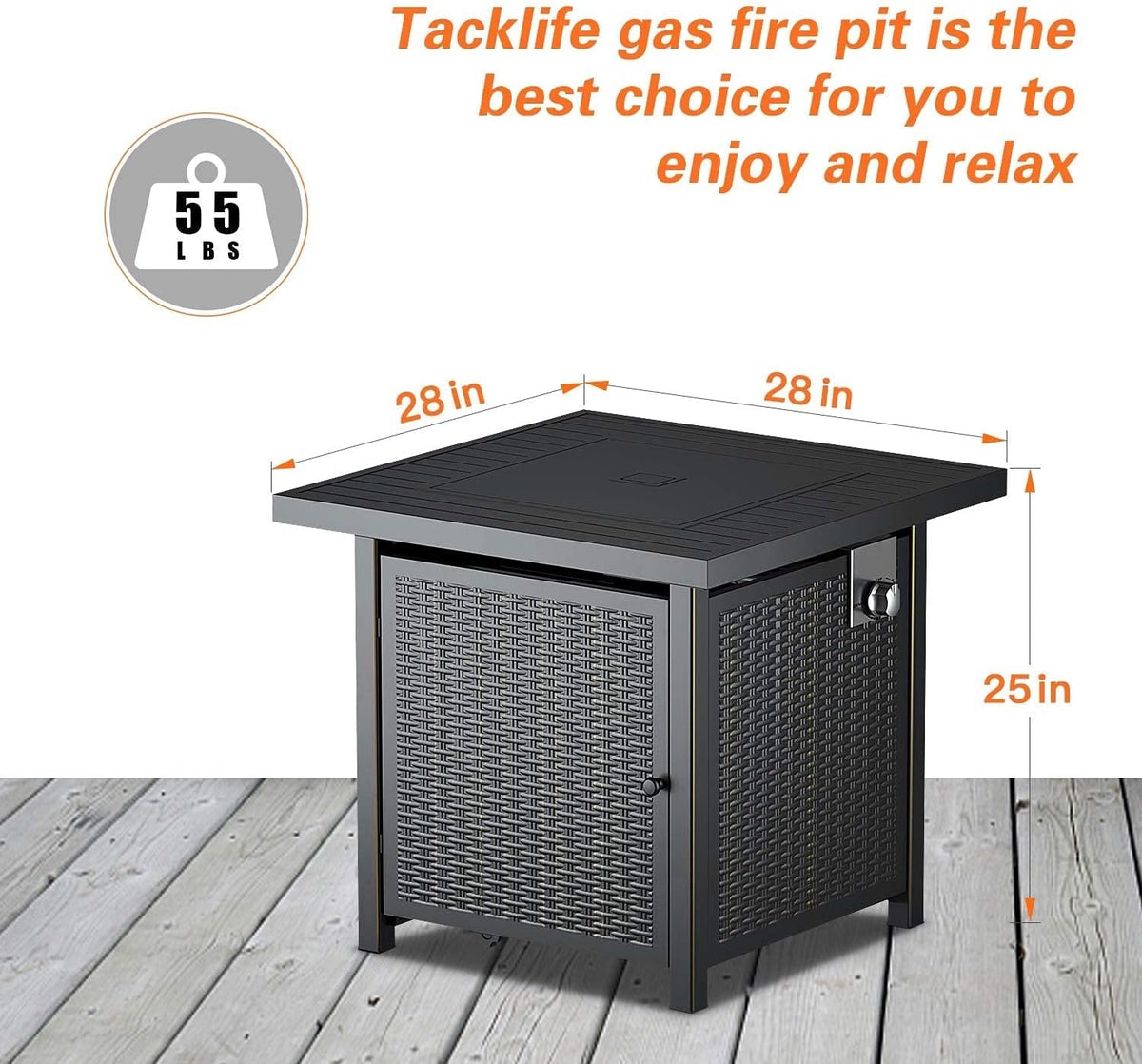 28 Inch 50,000 BTU Propane Gas Fire Pit Table with Lid F796729