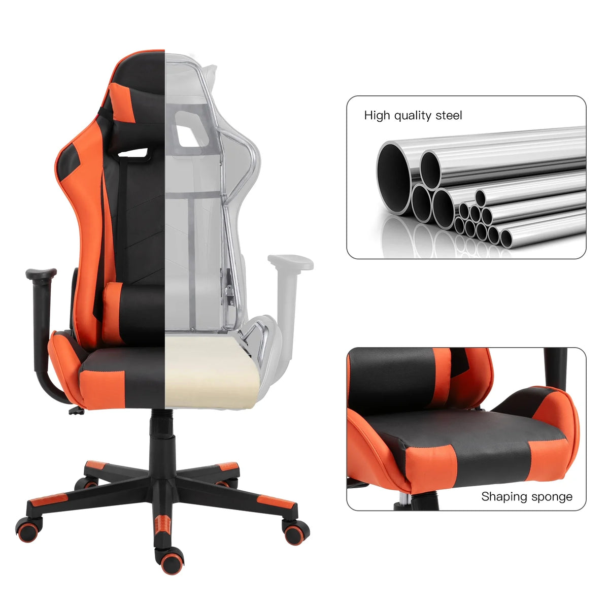 Black Orange Ergonomic Reclining Gaming Chair J7461