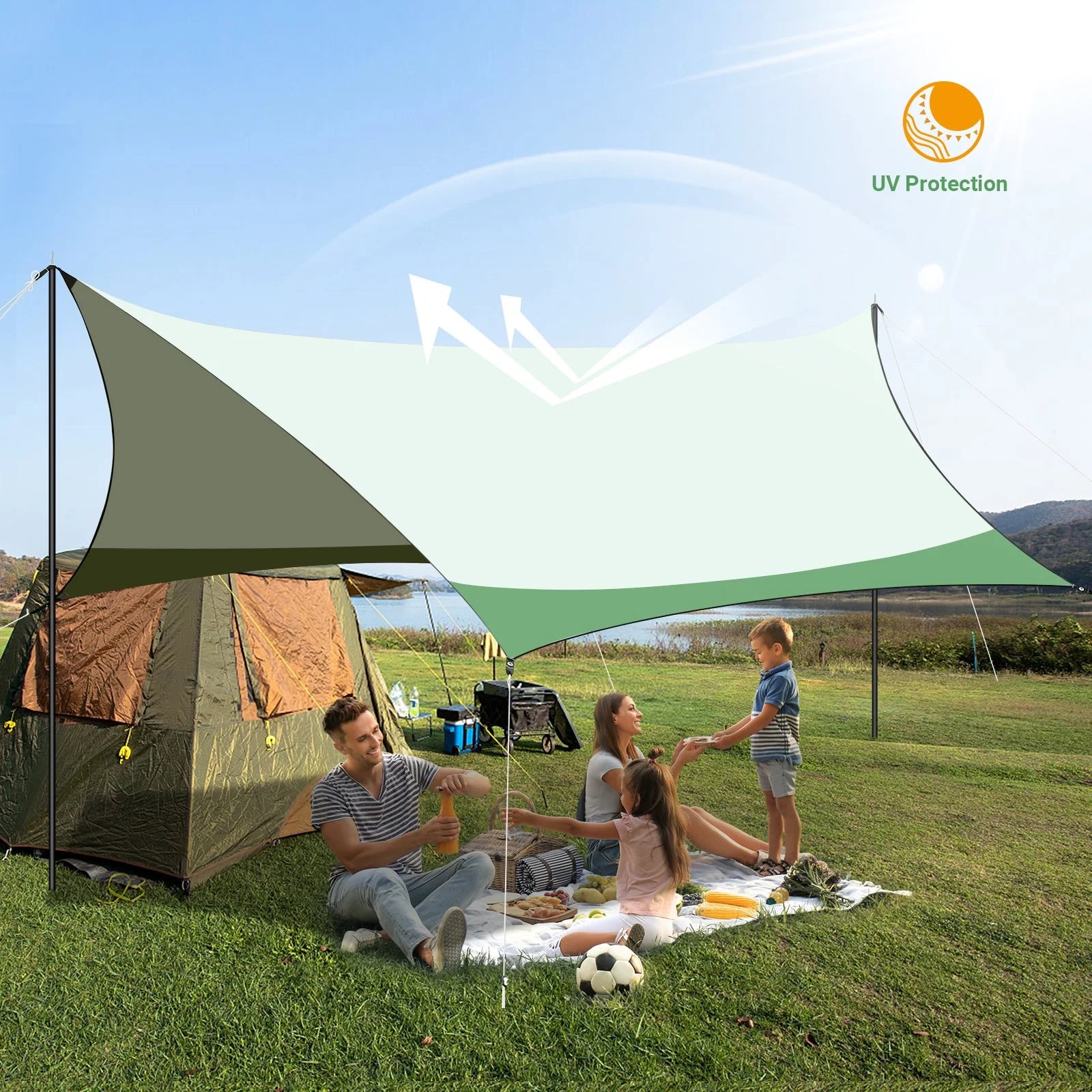 12 x 14ft Waterproof Camping Tent Tarp with 2 Poles X613