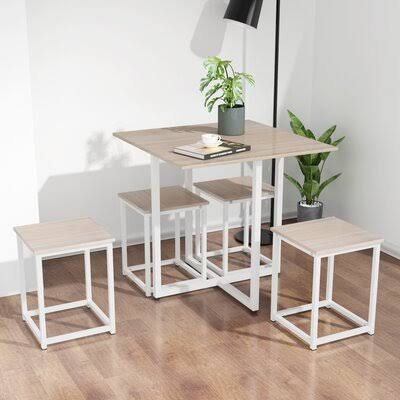 5 Piece Dining Set Table Base White Chair Oak White W76768