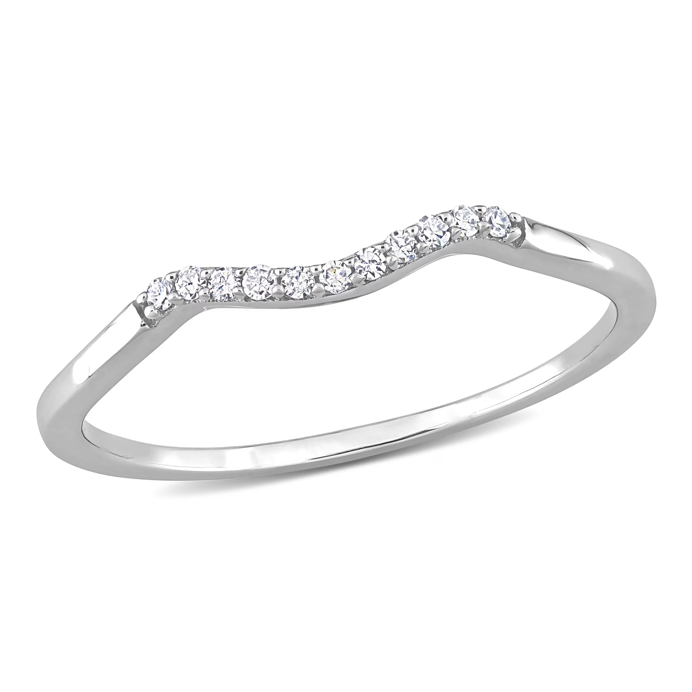 10kt White Gold Wavy Wedding Band with Shared Prong Setting I204
