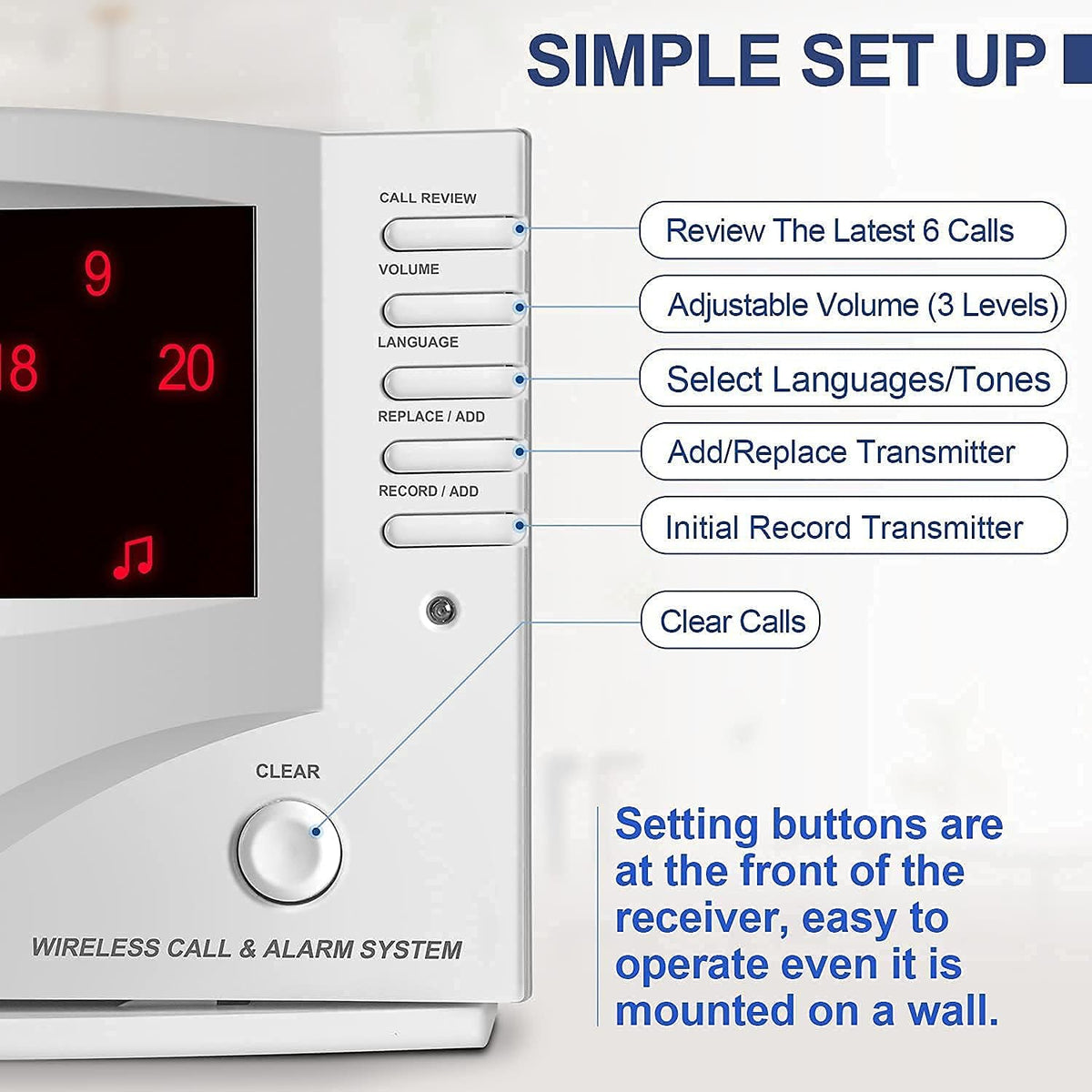 Wireless Calling System, 10 Waterproof Call Buttons with 1 Monitoring Unit, White W887293