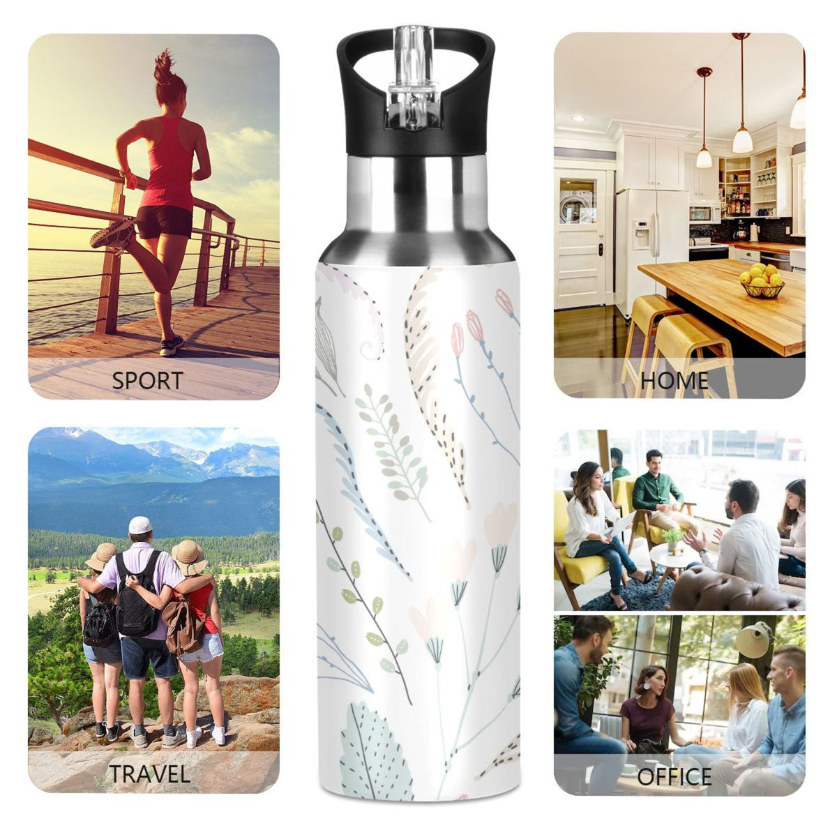 Vintage Stainless Steel Insulated Water Bottle with Straw Lid Y97716