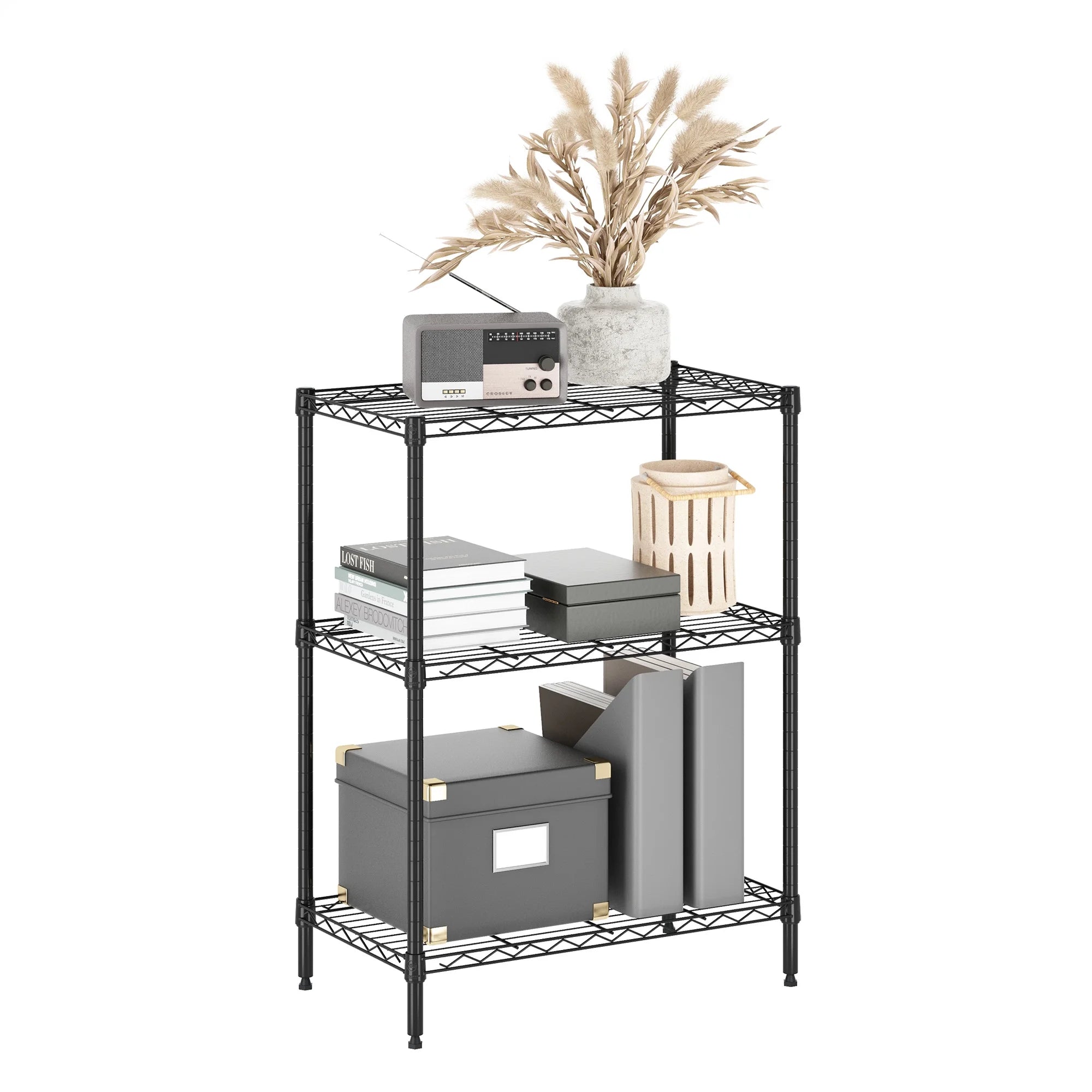 Black 3-Tier Metal Storage Shelf Rack Z586