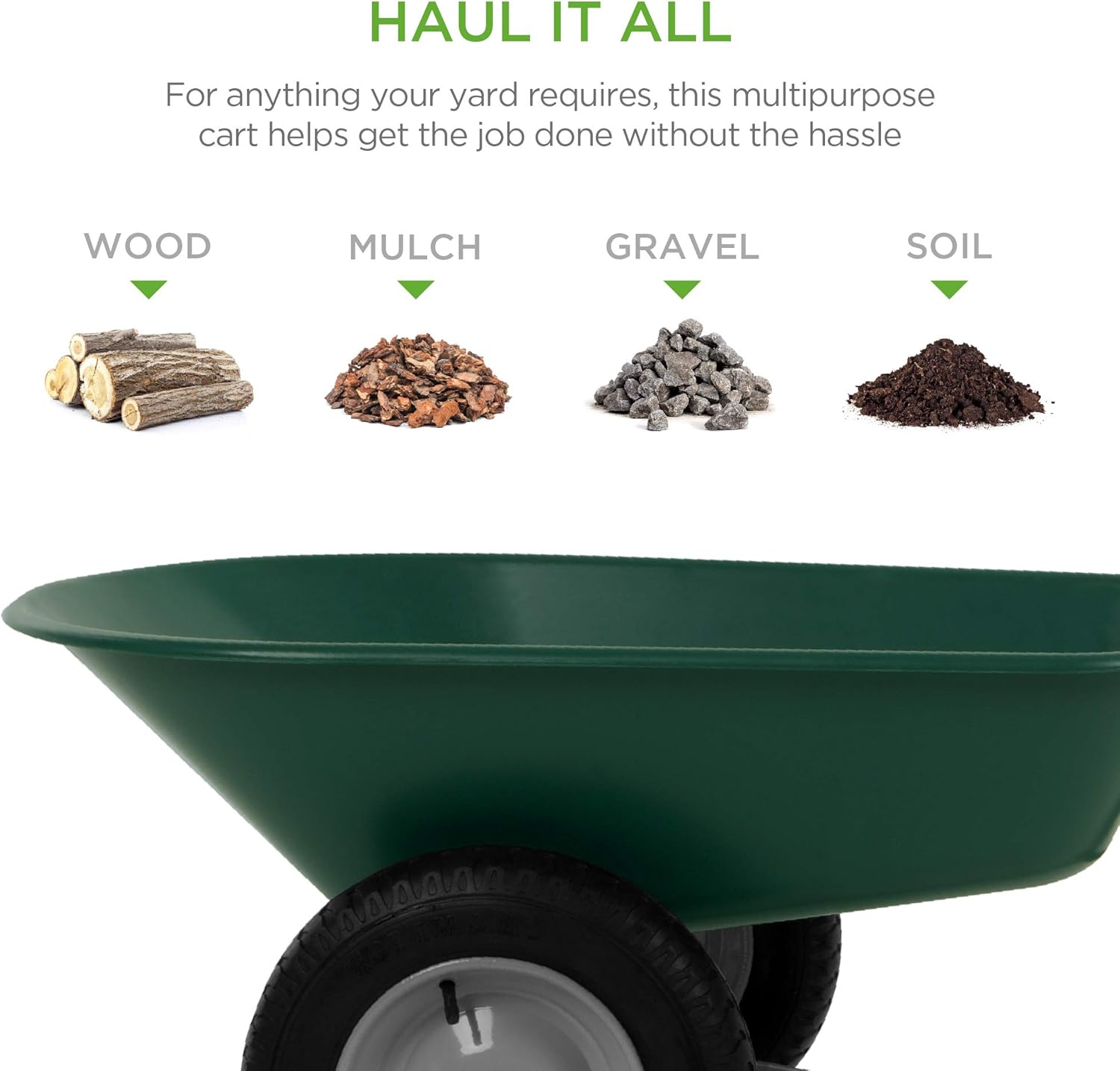 Green Dual-Wheel Utility Wheelbarrow Garden Cart with Built-in Stand B916