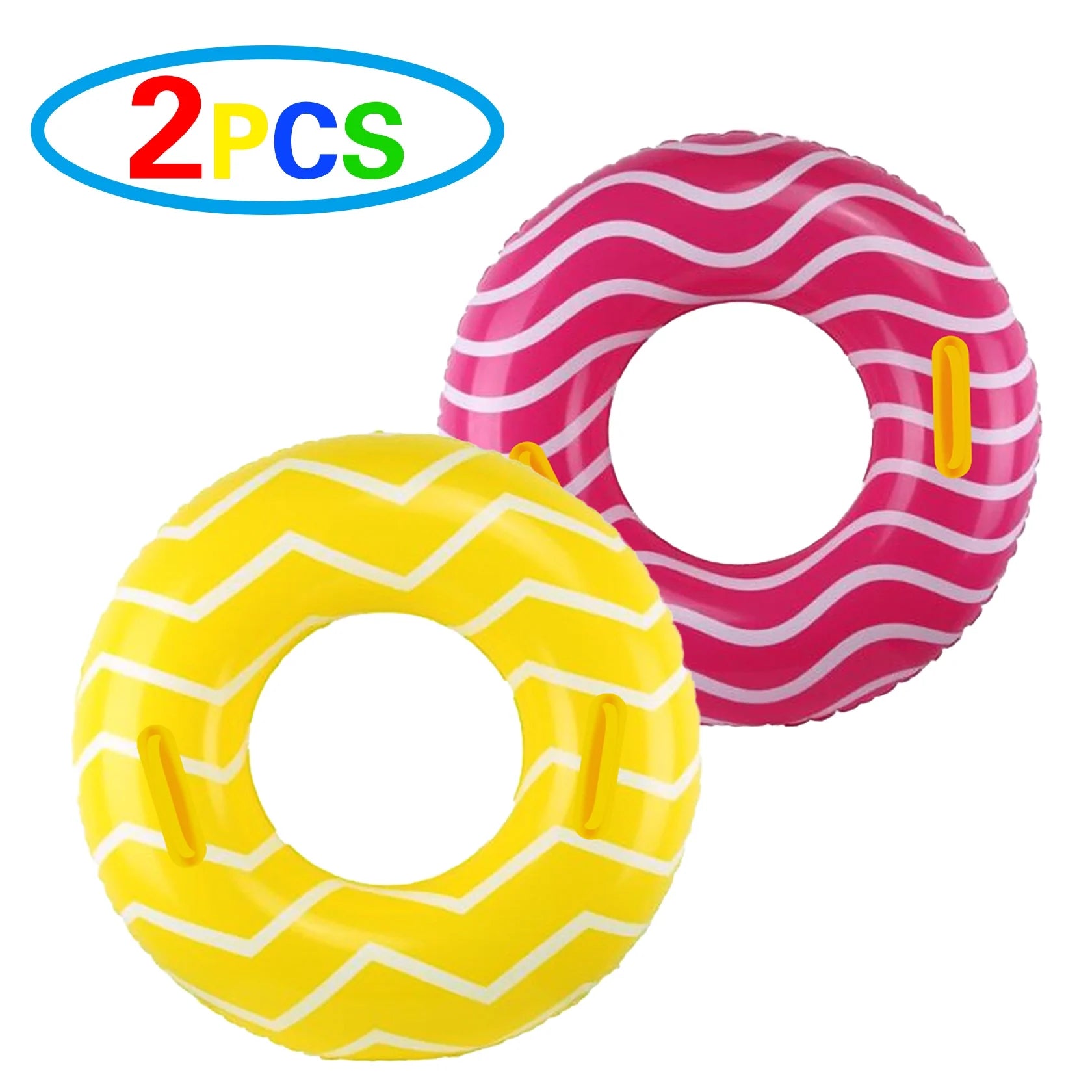 2 Pack Inflatable Pool Tubes with Handles, Pink Swimming Floats T246