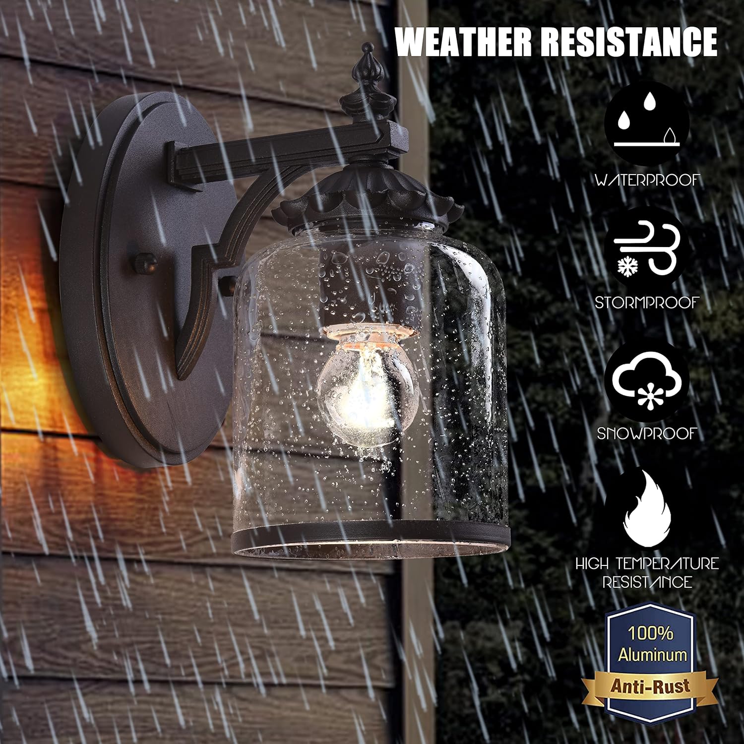 Farmhouse Exterior Lantern with Glass, Die Casting Aluminum 1-Light Wall Light C6451