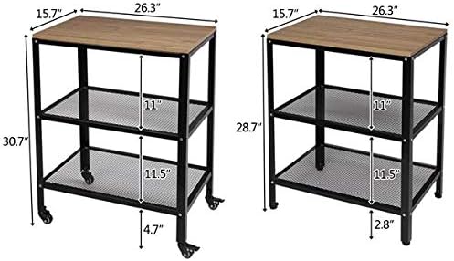 3-Tier Rolling Serving Cart with Metal Frame, Rustic Brown V777612
