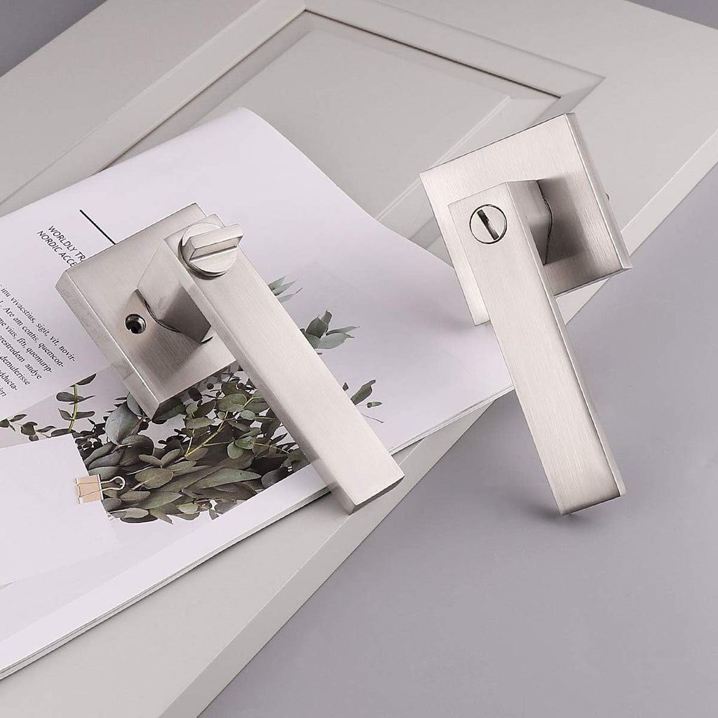 Satin Nickel Square Privacy Door Handles Leverset Lockset 10Pack N35760