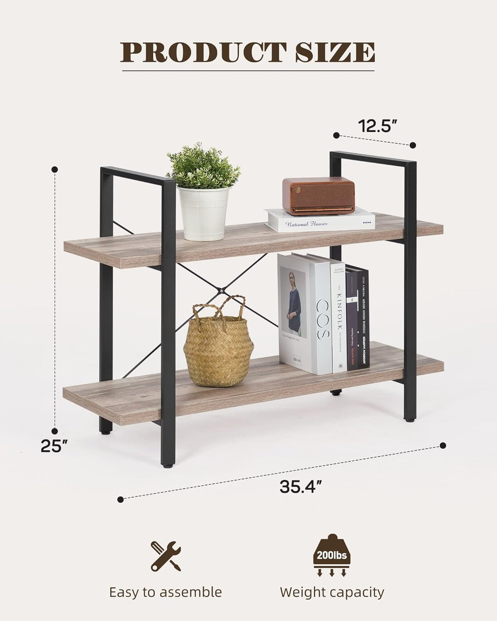Industrial 2-Tier Wood and Metal Bookcase L545064