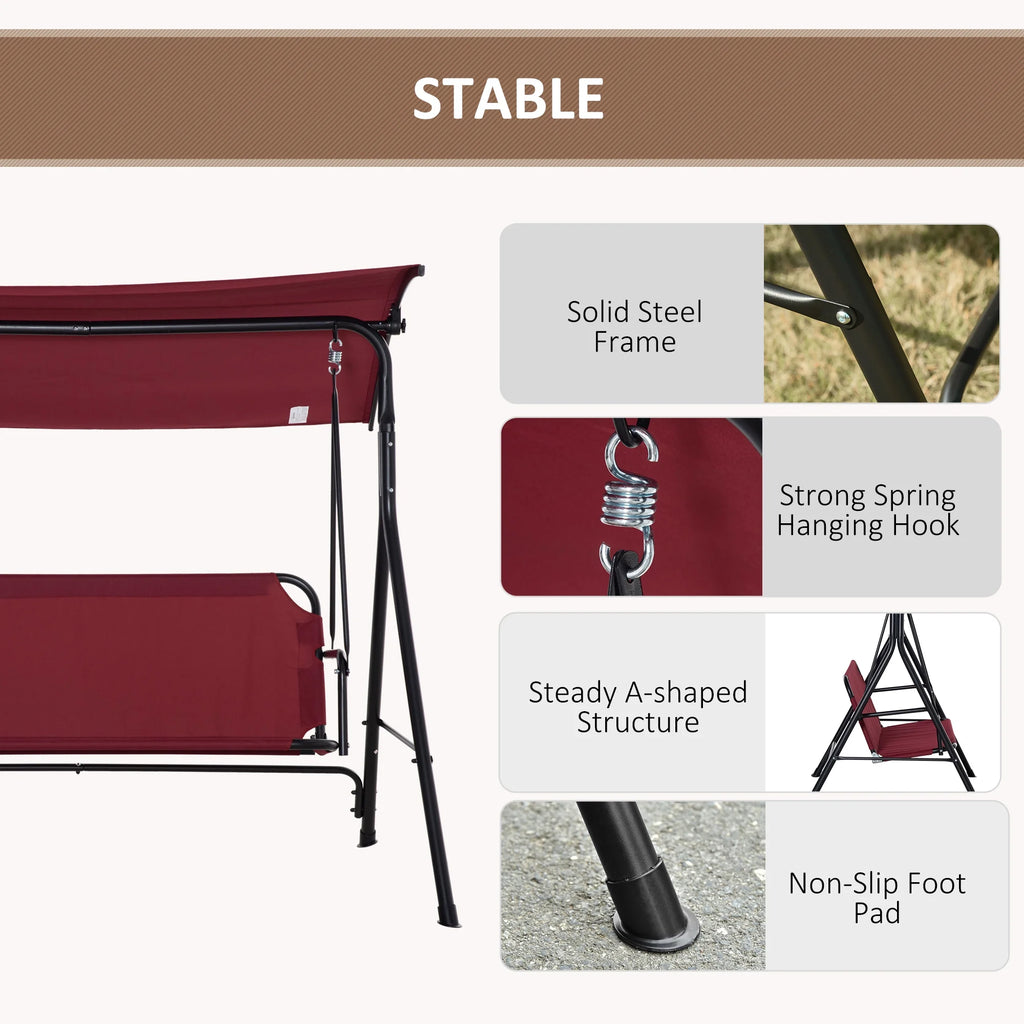 Red Steel Frame 3-Person Porch Swing with Stand K9700