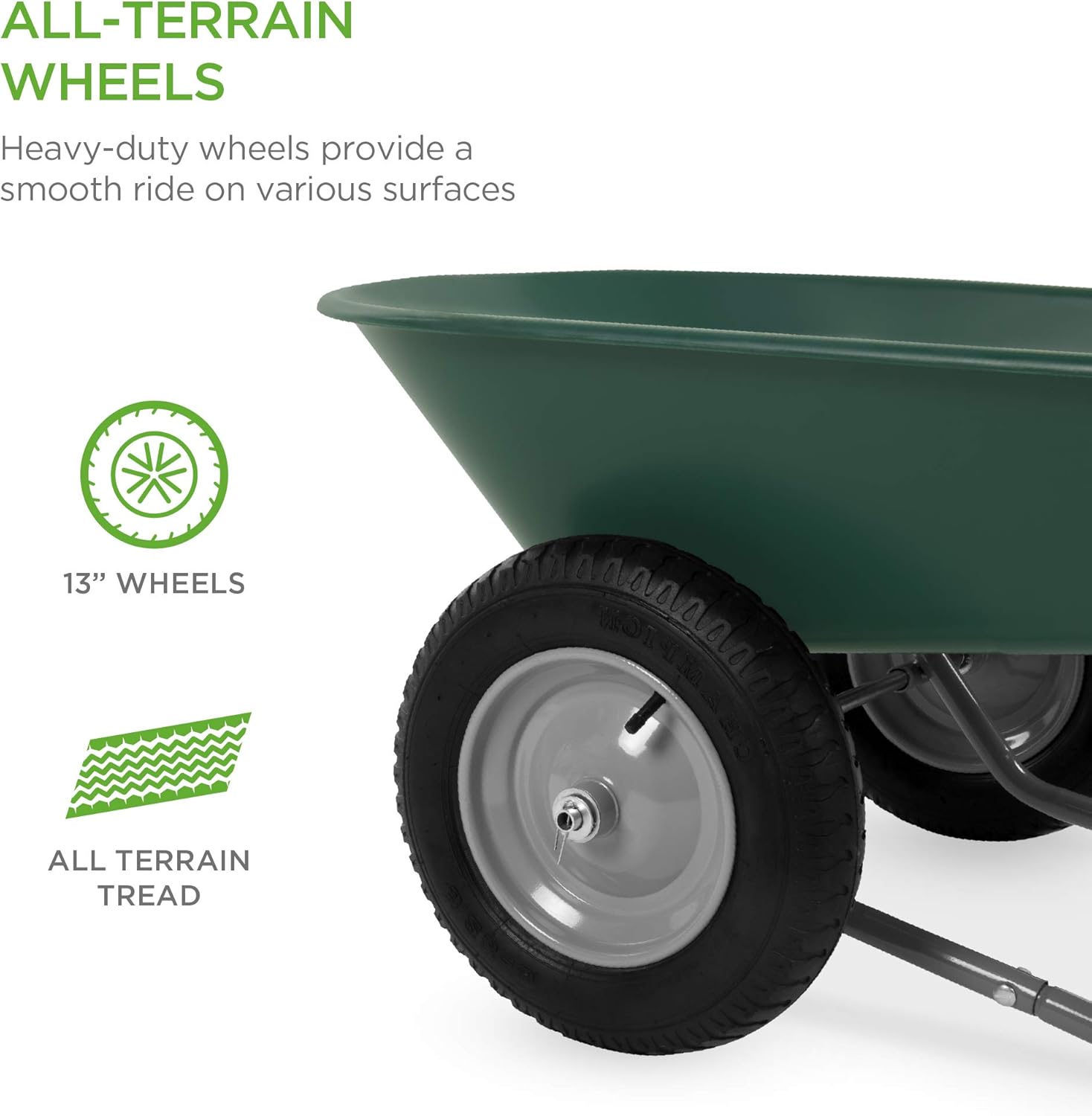 Green Dual-Wheel Utility Wheelbarrow Garden Cart with Built-in Stand B916